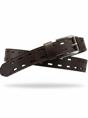 Men's Brown Leather Belt with Silver Buckle